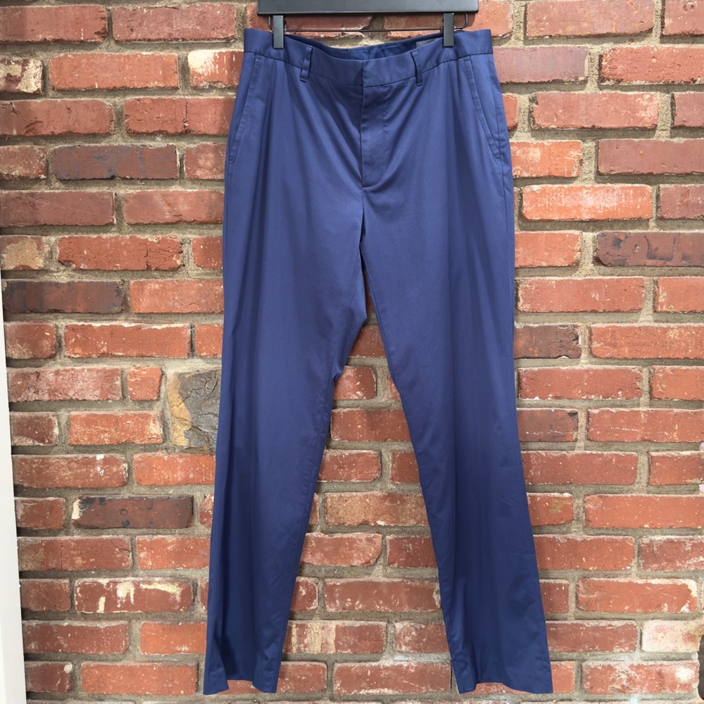 Bonobos Monday Navy Blue Pants 34 X 32 Cotton Straight Leg Flat Front FLAW NOTED